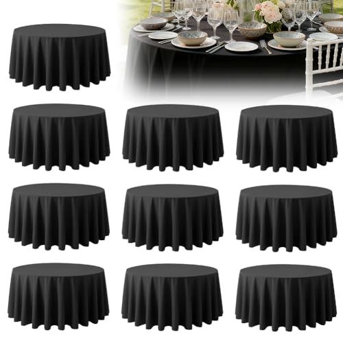 Lot de 10 nappes rondes, noires, 213 cm, imperméables, pour anniversaire, banquet, mariage, fête,...