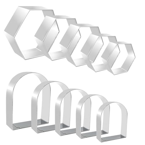 NEETUE - NEETUE 10 Pcs Silver Geometric Cookie Cutter Set, Arch & Hexagonal Shapes, Assorted Sizes - -20%