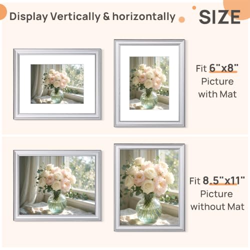 Image of upsimples 8.5 by 11 Picture Frame, Vintage Frames Decor, 1Pack Silver | Fit 6x8 and 8.5x11 Photo, Wall or Tabletop Display, Antique-style Decoration, Rustic Farmhouse Decor, For Weddings