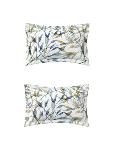 Image of DDECOR Live Beautiful 100% Cotton 145TC Leaves King Bedsheet with 2 Pillow Covers | Rotary Printed Breathable Fabric | 224 CM X 254 CM | Luxury Bedding for Home | Cresta Collection | Blue Shadow