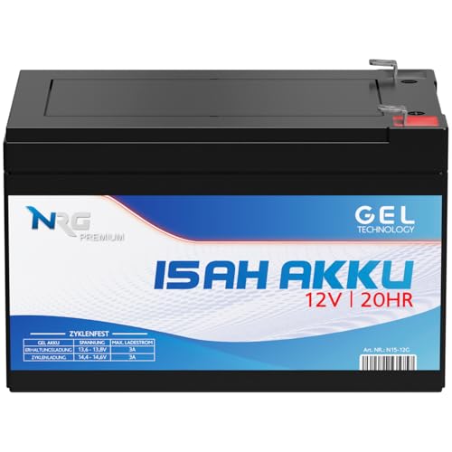 NRG Akku 12V 15Ah Gel Blei-Akku Profi zyklenfest verschlossen vorgeladen ersetzt 14Ah 12Ah
