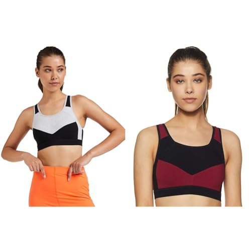 Image of Van Heusen Women's Cotton Sports Bra | Racerback | Medium Impact | Anti‑Bacterial Tech | Keeps you dry and Fresh | Sweat Absorbent | Ideal for Workout & Gym | Lightly padded | Slip -on Bra| Style 44004|Available in Pack of 1 & 2