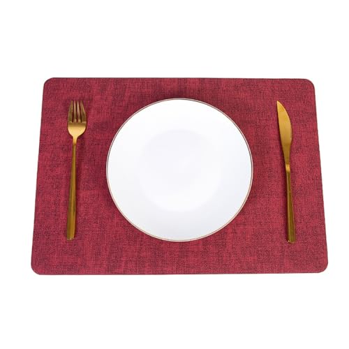 Juego de 2 manteles individuales de piel lavables, antideslizantes, impermeables, aspecto de piel, resistentes al calor, para decoración de mesa, hotel, fiesta, boda, color rojo vino
