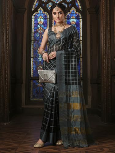 Image of AKHILAM Women's Kanjivaram Woven Soft Silk Saree With Blouse Piece