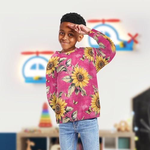 JUNZAN Rustic Sunflower Hot Pink Little Boys Sweatshirts Hoodies Fleece Kids Pullover Hoodie Sports 4T4