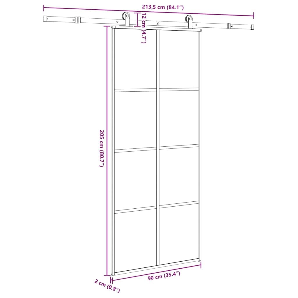 Mata do drzwi przesuwnych, 90 x 205 cm, ze szkła ESG i aluminium, z łagodnym przesuwaniem i stoperem do drzwi dla cichej pracy