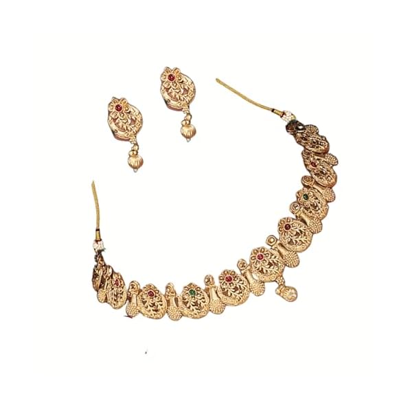 Mansiyaorange Matte Golden Multicolored Floral Design Kempu Stones Necklace Choker Jewellery Sets For Women