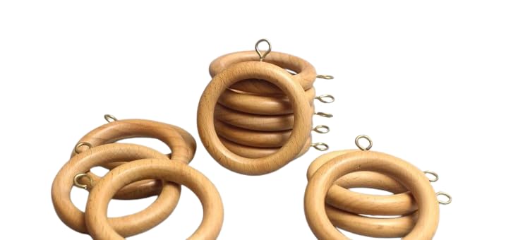 Handmade Wooden Curtain Drapery Rod Rings | Curtain Rod Rings for 1-2 Inch Rod Pole, 2.2 Inch Inner Diameter (Beige_Pack of 24)