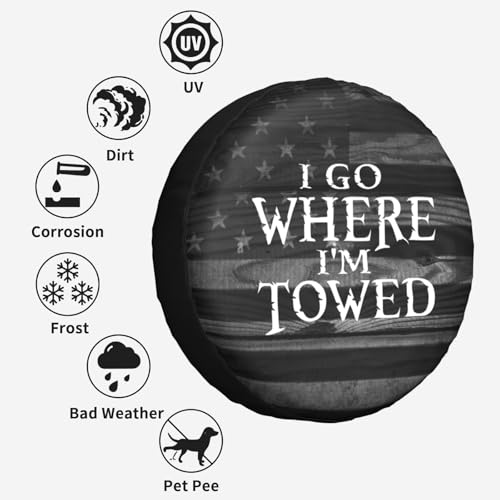 Image of Spare Tire Cover I Go Where I'm Towed Tire Cover Protectors Waterproof Dust-Proof Universal for Wrangler Rv SUV Truck Camper Travel Trailers 14 inch inch 15 inch inch 16 inch inch 17 inch inch, White