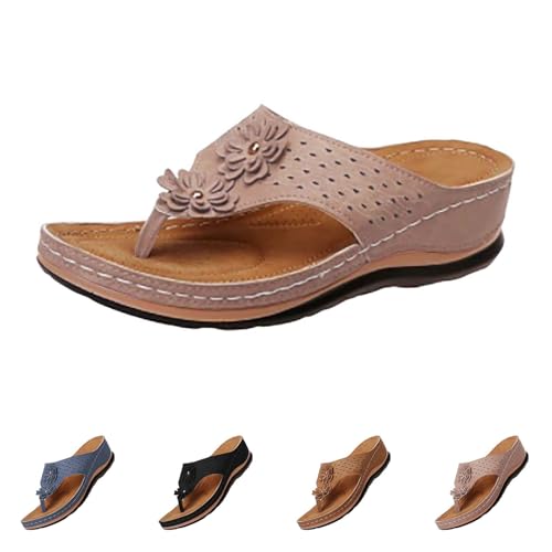 Zapatos de dedo para mujer, zapatillas de trekking, sandalias de verano ligeras, antideslizantes, con flores, zapatos descalzos, cómodas, informales, modernas, zuecos para jardineros, Rosa., 39 EU