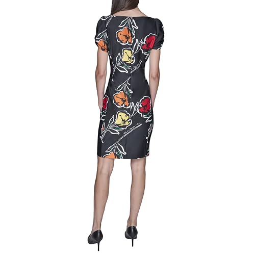 Image of KARL LAGERFELD Short Ruched Sleeve Jewel Neck Sheath Mini Dress