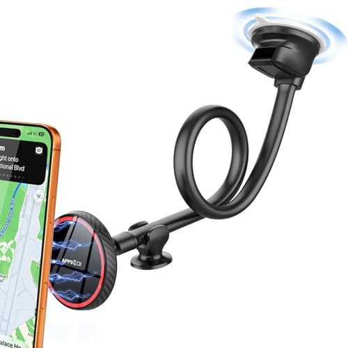 APPS2Car Support Téléphone Voiture Magnétique MagSafe – Bras Long 33cm avec Ventouse Puissante pour Pare-Brise & Tableau de Bord, Compatible iPhone...