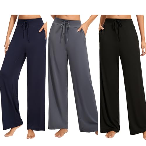 iniber Women's Comfy Pajama Pants Long Casual Drawstring Palazzo Lounge Pants Soft Wide Leg Bottoms