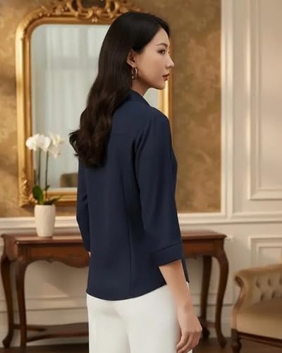 Image of Women's Viscose Rayon Button Down 3 /4 Sleeves Collar Neck Plain Formal Shirt Pack of 1