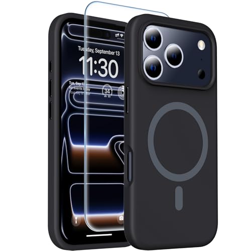 toaksi Magnetic for iPhone 17 Pro Case [Compatible with MagSafe] [Soft Anti-Scratch Microfiber Lining],Premium Silicone with Screen Protector,Shockproof Protective Phone Case 6.3",Black
