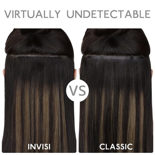 Image of WENNALIFE Invisi Edge Clip in Hair Extensions Real Human Hair, 22 Inch 150g 7pcs Light Blonde Highlighted Golden Blonde Hair Extensions for Women Invisible Straight Injection Extensions