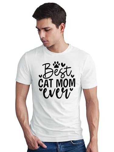 SeekBuyLove Best Cat Mom Ever T-Shirt, Gift for Lover, Mothers Day Tee, Crazy Lady Shirt, Tshirt, Paw, Pet (2XL, White)
