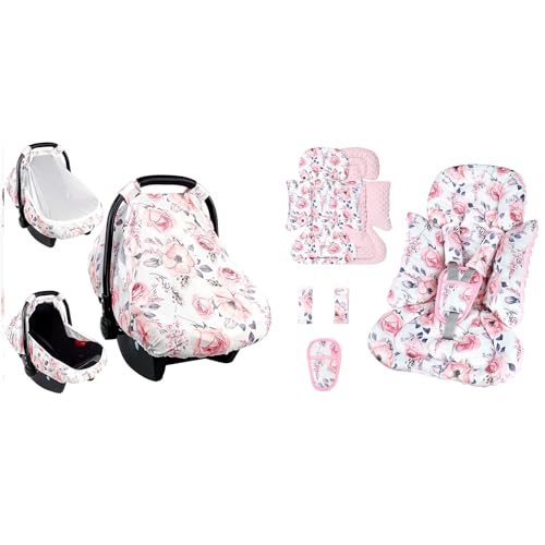 Carseat Cover Girls, Soft 3 in 1 Baby Car Seat Cushion for Strollers, Bouncers, Swing, Floral