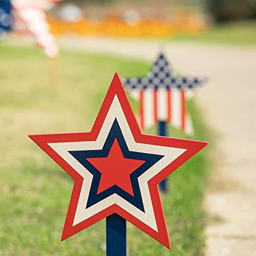 Glitzhome Set Of 3 Wooden Star Patriotic Garden Yard Stake, 4Th Of July Wall Decor For Home Yard Front Door National Day Decoration #TOP4