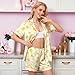 HUNTFAMI Women’s Silk Satin Pajama Set Short Sleeve Button Down– Soft Silky Loungewear, 2 Pc Pajamas Gift In Summer, Bridal