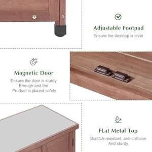 Outdoor Storage Cabinet & Potting Bench Table with Metal Top, Wooden Patio Furniture, Garden Workstation (Dark Brown, 36x31x17in) Outdoor Storage Cabinet Potting Bench Table with Metal Top Wooden Patio Furniture Garden Workstation Dark Brown 36x31x17in