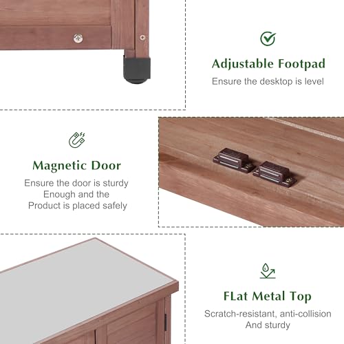 Outdoor-Storage-Cabinet-Potting-Bench-Table-with-Metal-Top-Wooden-Patio-Furniture-Garden-Workstation-Dark-Brown-36x31x17in Outdoor Storage Cabinet Potting Bench Table with Metal Top Wooden Patio Furniture Garden Workstation Dark Brown 36x31x17in