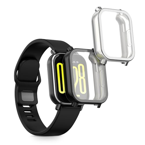 kwmobile 2x �P�[�X Xiaomi Redmi Watch 5 Active�Ή� �J�o�[ - �t���J�o�[ �V���R�� �ϏՌ� �S�̕ی� ���F/�V���o�[