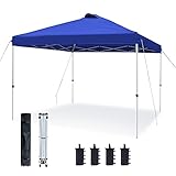 ASTEROUTDOOR 10'x10' Pop Up Canopy with Adjustable Leg Heights Wheeled Carry Bag, Sandbags, Stakes and Ropes, Royal Blue