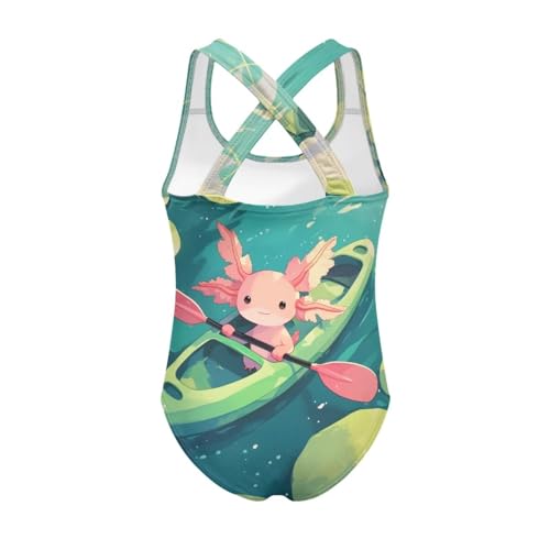 Image of WELLFLYHOM Girls' One Piece Swimsuit for Age 5-14 Cross Back Full Coverage Swimwear Sleeveless Bathing Suits