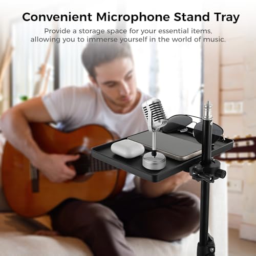 Microphone Stand Tray, Universal Clamp-On Rack Tray, Mic Stand Holder with Strong Load Capacity, Microphone Stand Shelf for Live Streaming Recording Karaoke - Thumbnail 2
