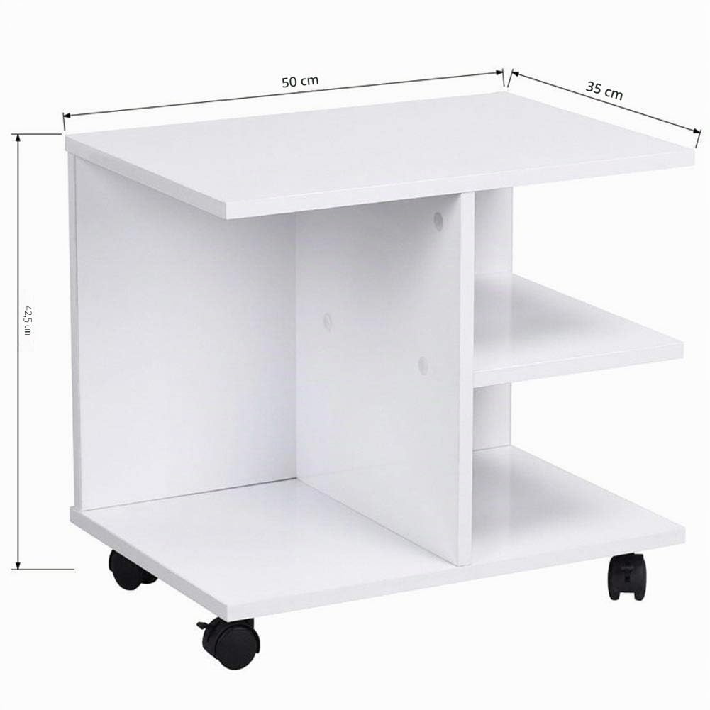 BAKAJI Mesa de café para salón multifunción Mesa sofá Porta TV revistas mesita de Noche con Ruedas de Madera melamina (Blanco)