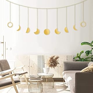 NiCoLa Moon Garland Wall Hanging Gold Moon Garland Boho Wall Decor, Moon Wall Decor with Chains, Moon Garland Hanging Wall Decorations for Home Bedroom Living Room Nursery