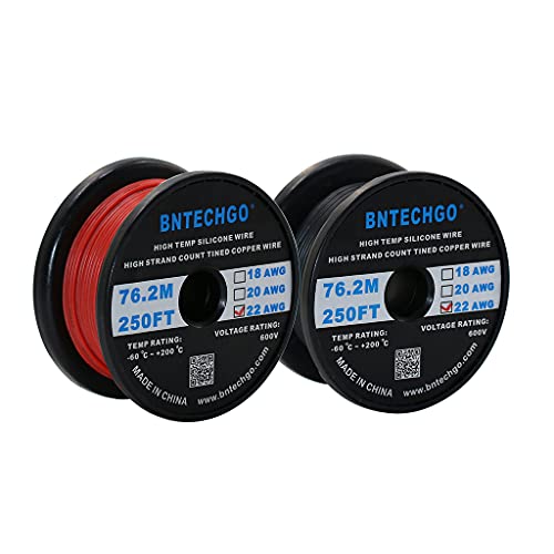 BNTECHGO 22 AWG Silicone Wire Red and Black 250 ft Stranded Tinned Copper