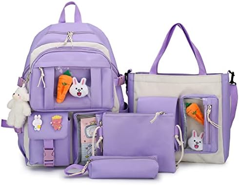 jingyuKJ Kawaii Backpack With Kawaii Pin And Accessories, 5pcs Set Cute Children's Backpacks Kawaii School Bag Handbag Tote Bag Kawaii Aesthetic Backpack