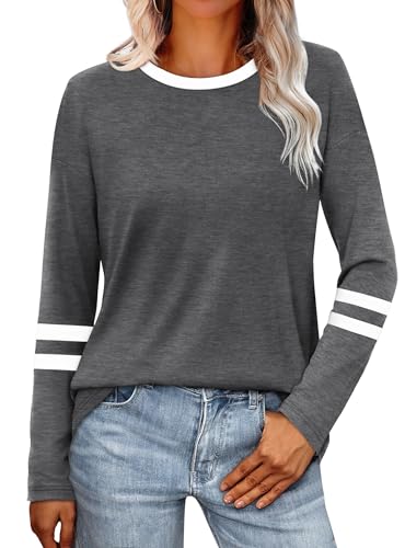 Image of Sampeel Long Sleeve Shirts for Women Color Block Casual Tops Fall Outfits 2026 Basic Tees Trendy Spring Clothes