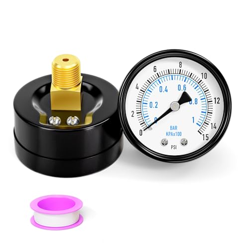 Image of 0-15PSI Well Pump Pressure Gauge 2 inch Dial Size, 1 /4 inch NPT Back Mount, 3-2-3% Accuracy, for Tube, Water Pump, Gas, Liquid, Pressure Test
