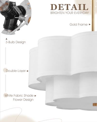 Image of 18 inch Gold Fabric Drum Chandelier, 3-Light Dining Room Light Fixture
