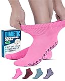 Doctor's Select Diabetic Socks with Grips for Women and Men - 4 Pair | Pink,...