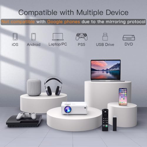 Image of Auking 2500ANSI 4K Outdoor Projector with WiFi and Bluetooth, 6D /4P Keystone, 50% Zoom, 300 inch Movie Projector for Laptop /HDMI /USB /TV Box /Android /iOS