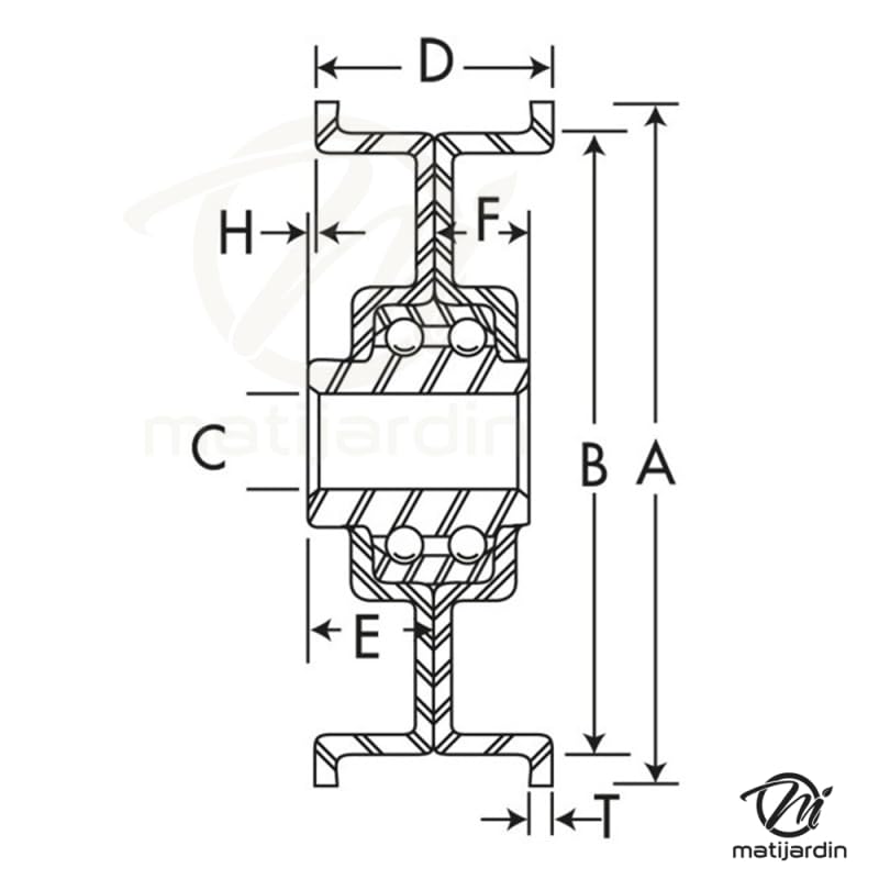 Matijardin - Poulie gorge plate acier avec roulement renforcé. Ø 101 mm. Diamètre rebord 120 mm