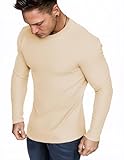 JMIERR Long Sleeve Shirts for Men Fall Fashion Winter 2025 Crew Neck Casual Basic Fitted Thermal Soft Fleece T-Shirt, M, Beige