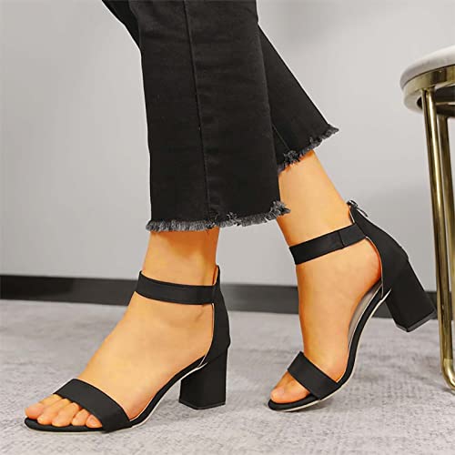 Women's Pearl Strap Open Toe Bridal Sandals Chunky Low Heel Pump Comfort Casual Formal Party Dress Sandals (Black H 5.5 UK)2