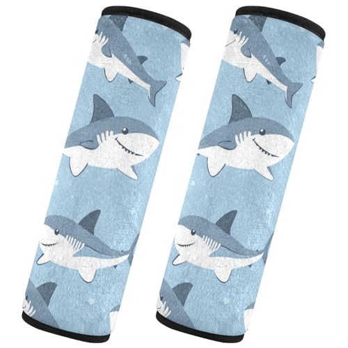 Seat Belt Covers 2 Pack Cartoon Sharks Car Seat Strap Covers Super Soft Cute Car Seat Neck Cover for Boys Girls Adults Babies M