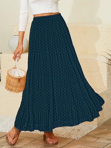 Image of NASHALYLY Women's Chiffon Elastic High Waist Pleated A-Line Flared Maxi Skirts