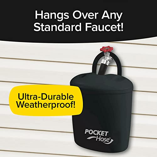 Pocket Hose Holder As Seen on TV, Protects & Stores Your Pocket Garden Hose, Hangs Over Any Faucet, Outside Storage with Self-Draining Holes, Installs in Seconds, Fits