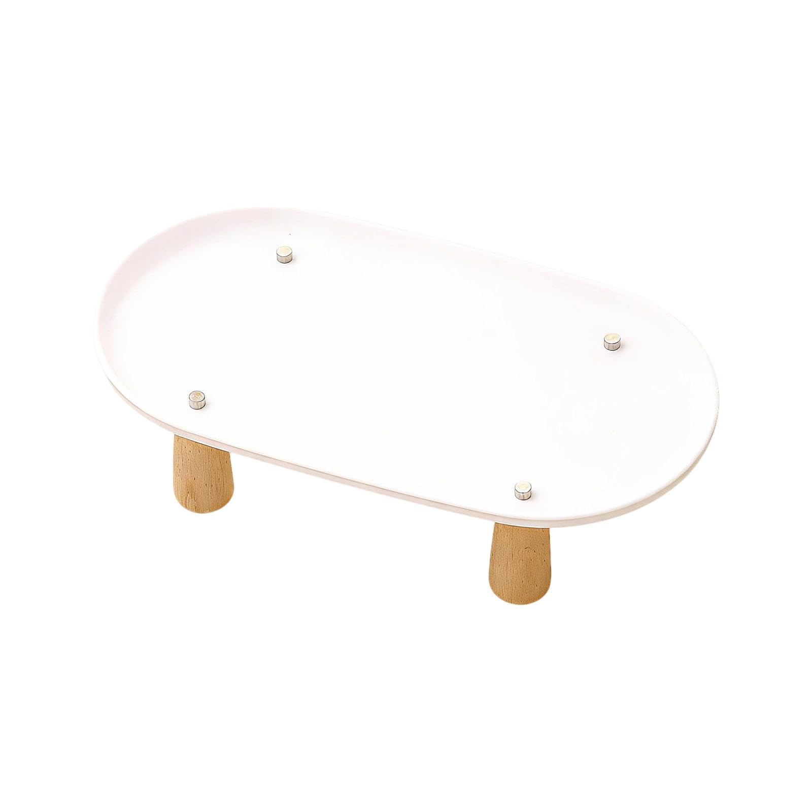 Baoblaze Cat Bowl Stand Wooden Leg Sturdy Nordic Oval Stable for to Protect Cat Neck Feeding Station Pet Feeder Stand Rack, White 31cmx17cm
