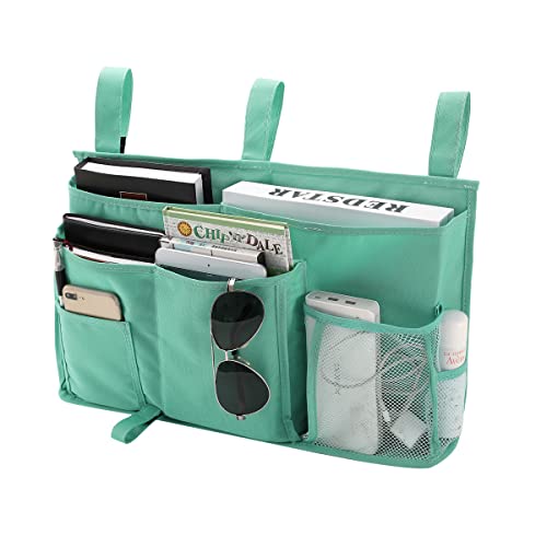 Image of Bseash Bunk Bed Organizer, Bedside Caddy Hanging Bed Organizer Storage Bag 8 Pockets, for College Dorm Rooms Bed, Hospital Bed, Baby Bed Rails, 600D Oxford Cloth (Light Green)