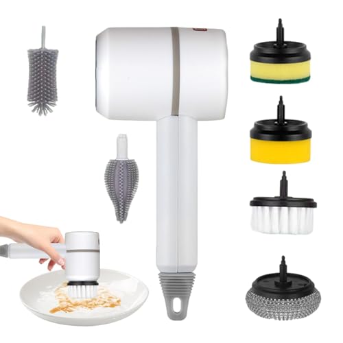 Mopa inalámbrica – Cepillo eléctrico para platos, limpiador de cocina portátil, cepillo motorizado para uso doméstico, cepillo para platos de cocina recargable con 6 cepillos reemplazables para