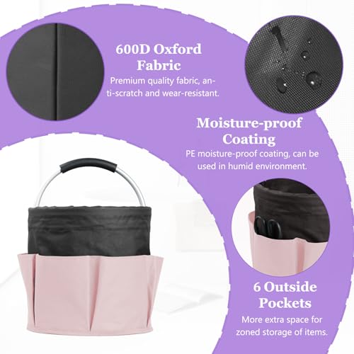 Image of 2Pcs 17L Shower Caddy with 6 Pockets, Portable Cleaning Caddy in 600D Oxford Fabric, Cleaning Supplies Bucket with Handle, Multifunctional Storage Basket for Dorm, Family, Black with Pink