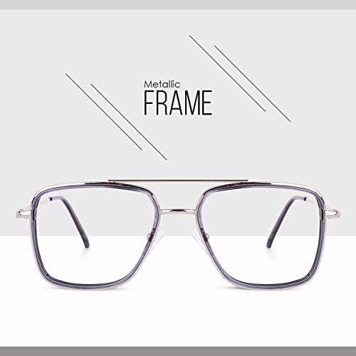 Image of CREEK Blue Light Blocking Blue Cut Zero Power anti-glare Retro Square Eyeglasses,Metal Frame for Eye Protection from UV by Computer /Mobile (With Torch and Testing Card)